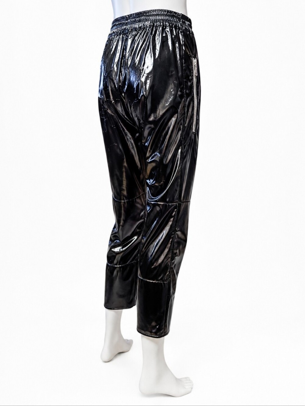 RTA | Black Coated Jogger Pants Polyurethane Glossy Wet Look Zip Pocket Sz S
